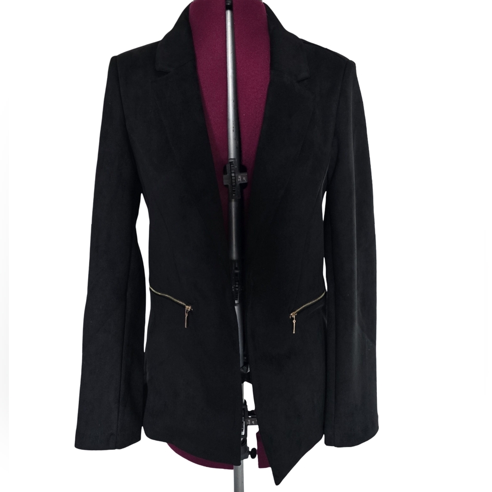 NWT Nanette Lepore Black Faux Suede Blazer Size S Business Casual Night Out Work - Picture 2 of 12
